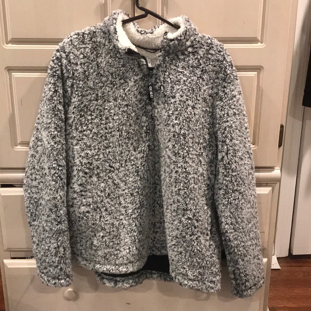 Grey and white sherpa quarter zip jacket